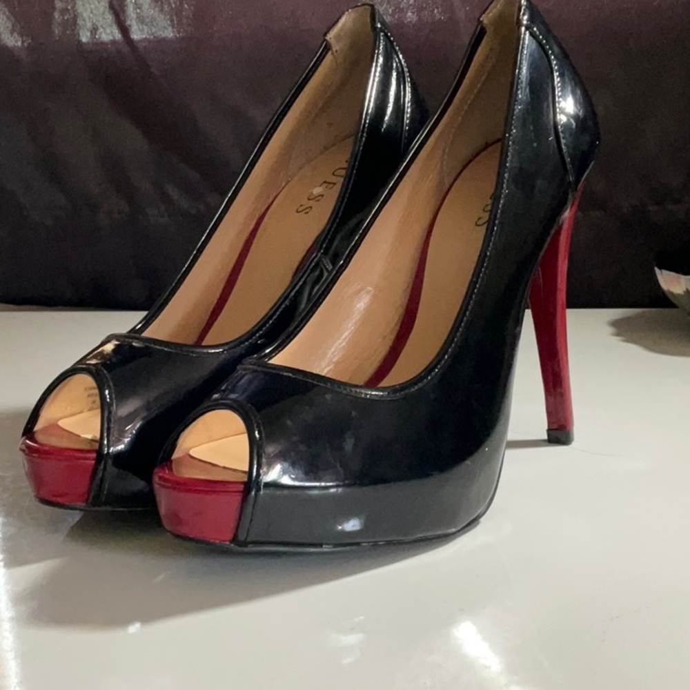 Elegant Black and Red Peep-Toe Heels